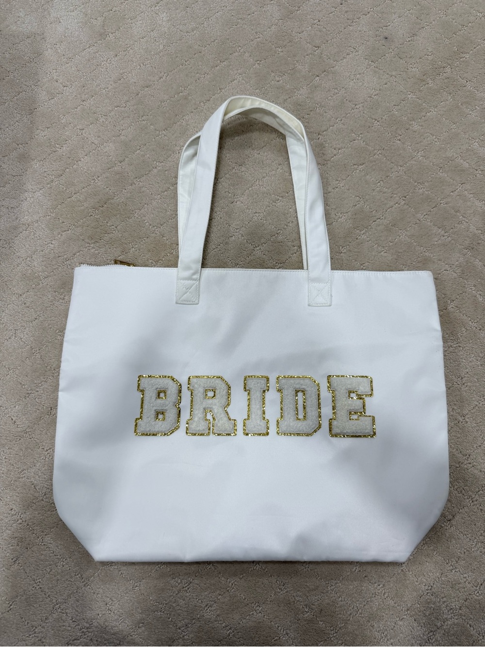 BRIDE White Tote Bag with Gold Lettering